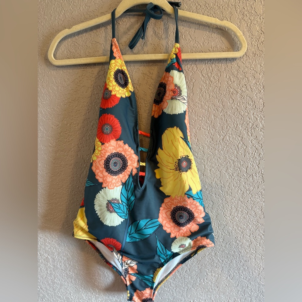 Modcloth Floral One Piece Swimsuit - Yellow, Red, Blue